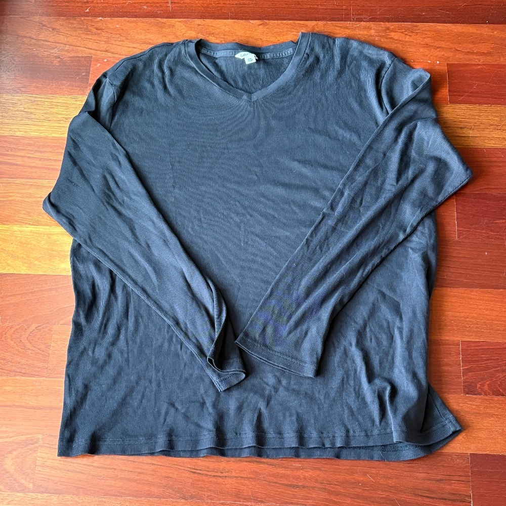 Calvin Klein Black V-Neck Long Sleeve Cotton Ribbled Shirt